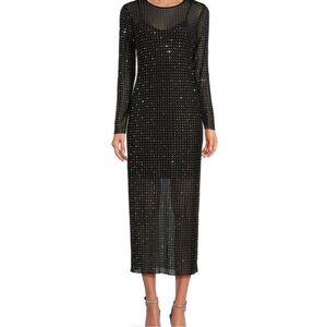 NWT Gianni Bini Rhinestone Mesh Crew Neck Long Sleeve Sheath Dress